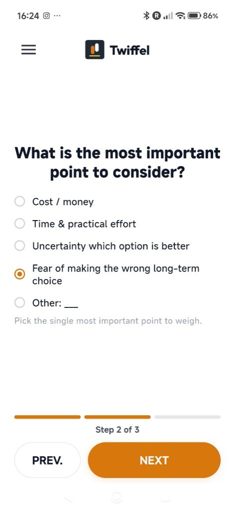 Twiffel step 2, picking the most important point to consider